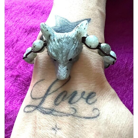 WOLF SPIRIT ANIMAL Obsidian Mala Bracelet - Picture 4 of 14